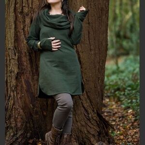 Celtic Fusion Cowl Tunic Pullover Green cotton women’s size Large